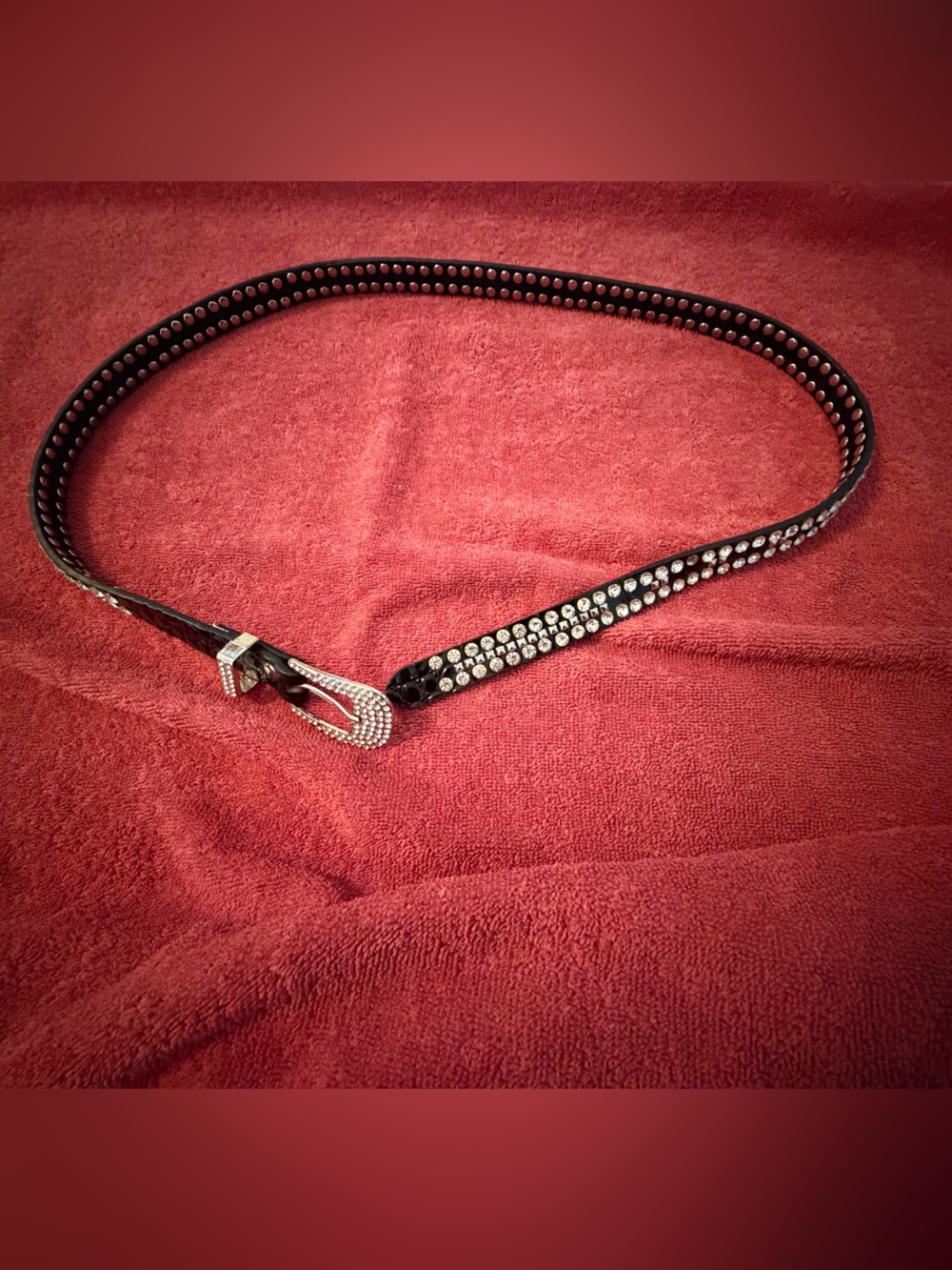 Guess Black Crystal-Embellished Women’s Belt with Rhinestone Buckle